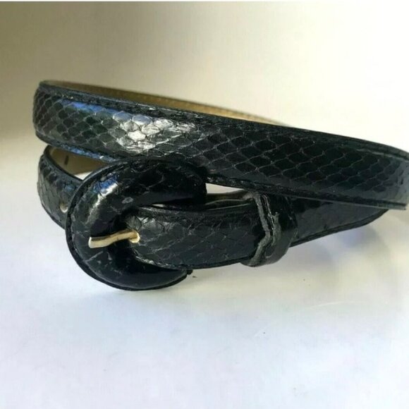 Liz Claiborne black snakeskin snake women’s belt vintage size small medium - Picture 6 of 12